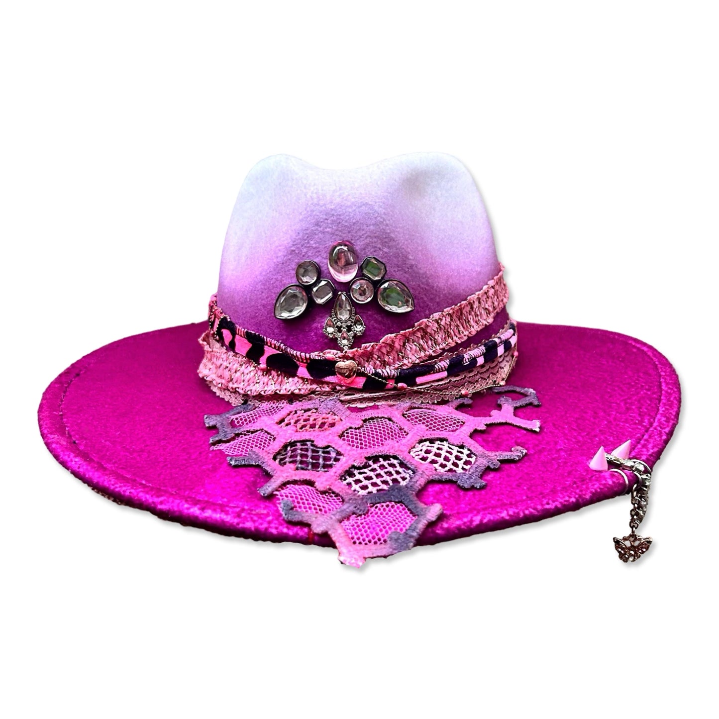 Cyberpink Handmade Pink & White Ombre Faux Felt Fedora Hat - Ombre Stiff Brim Hat - Festival Hat - Cyberpunk Hat