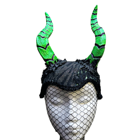 Lime Crime Devil Horns - Black and Neon Green Horns headpiece, Gothic Horns Headpiece, Fantasy Headpiece, Halloween Headdress