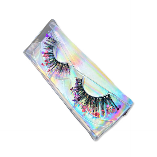 Spring In Jul’Eye - Pink & Purple Mixed Chunky Eco-Glitter & Butterflies Fantasy Cosplay Festival Fake Eye-lashes