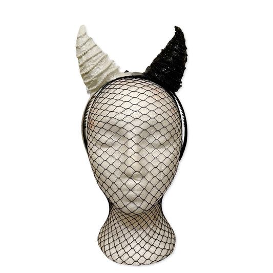 Cruella Black & White Devil Horns Headband