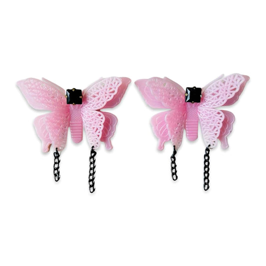 Midnight Butterflies - Pink Glow In The Dark Gothic Moths Fantasy Handmade Upcycled Earrings