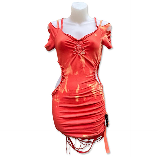 Cyber Fall - Orange Bleach Tie-Dye Distressed Dress