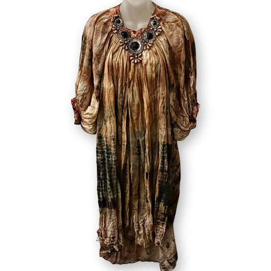 The Last Voodoo Witch - Wasteland Post-Apocalyptic Distressed Tie-Dye Brown and Nude Desert Dress