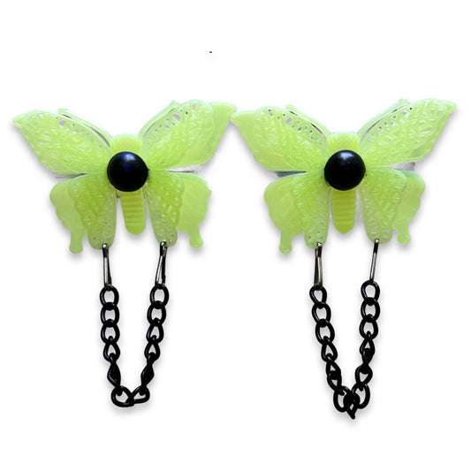 The Moth to My Flame - Yellow Glow In The Dark Gothic Moths Earrings