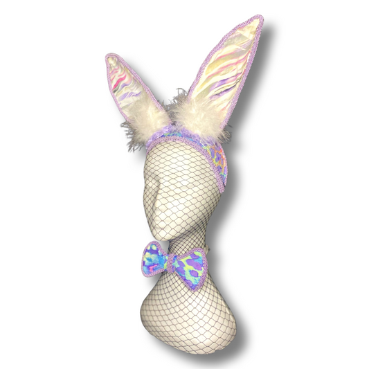 Rainbow Leopard  - Bunny Ears/Headpiece & Matching Bowtie - Easter Costume Set